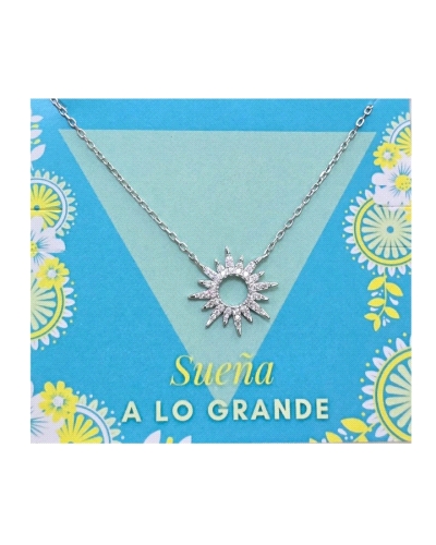 Gargantilla de plata rodiada con un diseño de sol con circonitas.
