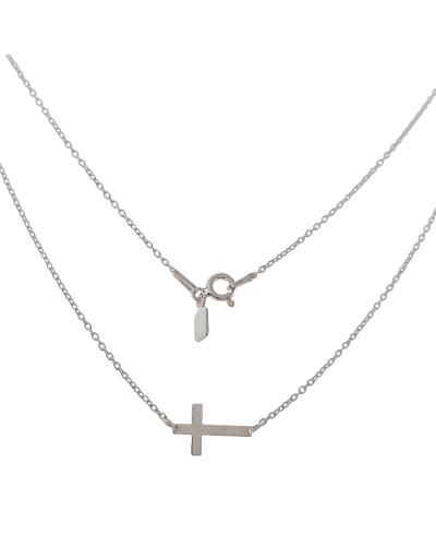 Gargantilla de plata de ley 925 lisa con cruz pequeña de 1.3 cm con cadena rolo.
