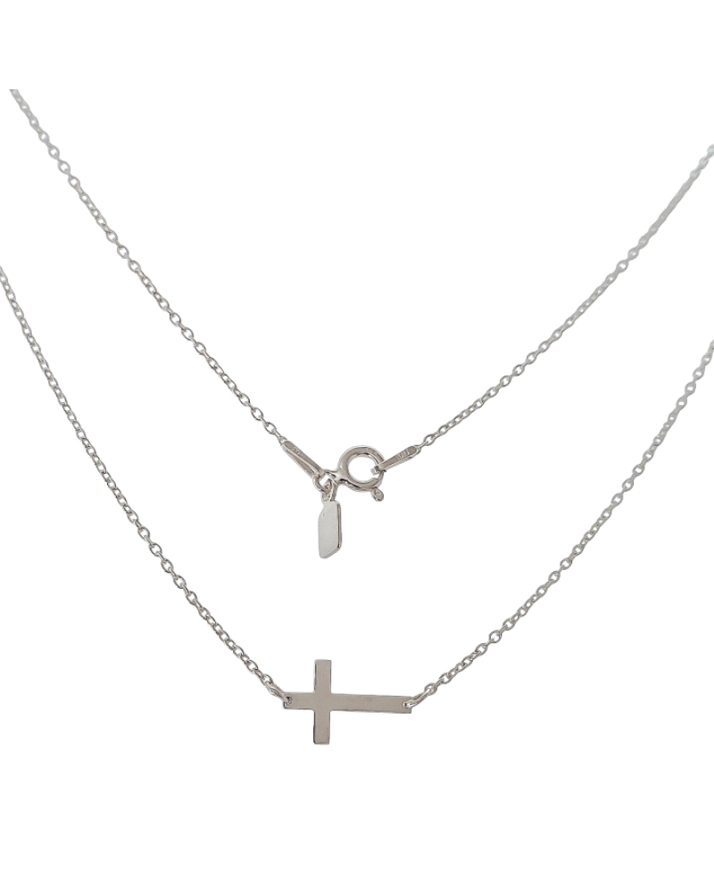 Gargantilla de plata de ley 925 lisa con cruz pequeña de 1.3 cm con cadena rolo.