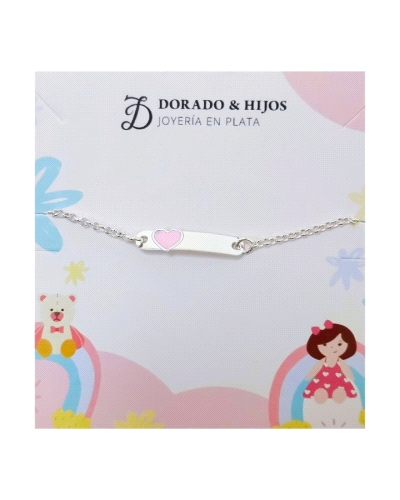 Esclava de plata de ley 925 infantil de 15 cm de largo + cadena adaptable de 3 cm con chapita de 2.4 cm de largo x 5mm de ancho 