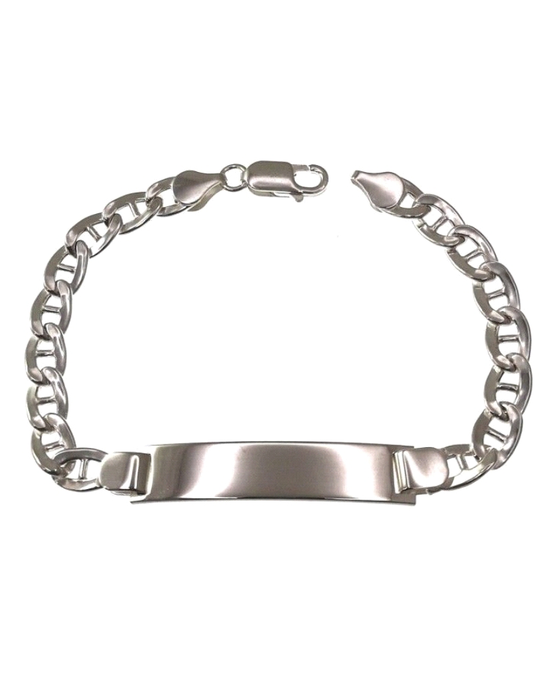 Esclava de plata de ley 925 con cadena ancla de 6mm de ancho. Tiene 19 cm de largo, chapa de 3.8 cm x 8mm.