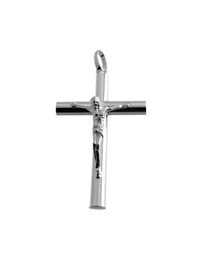 Colgante de plata de ley 925 con forma de cruz de 3.5 cm de largo x 2.5 cm de ancho.