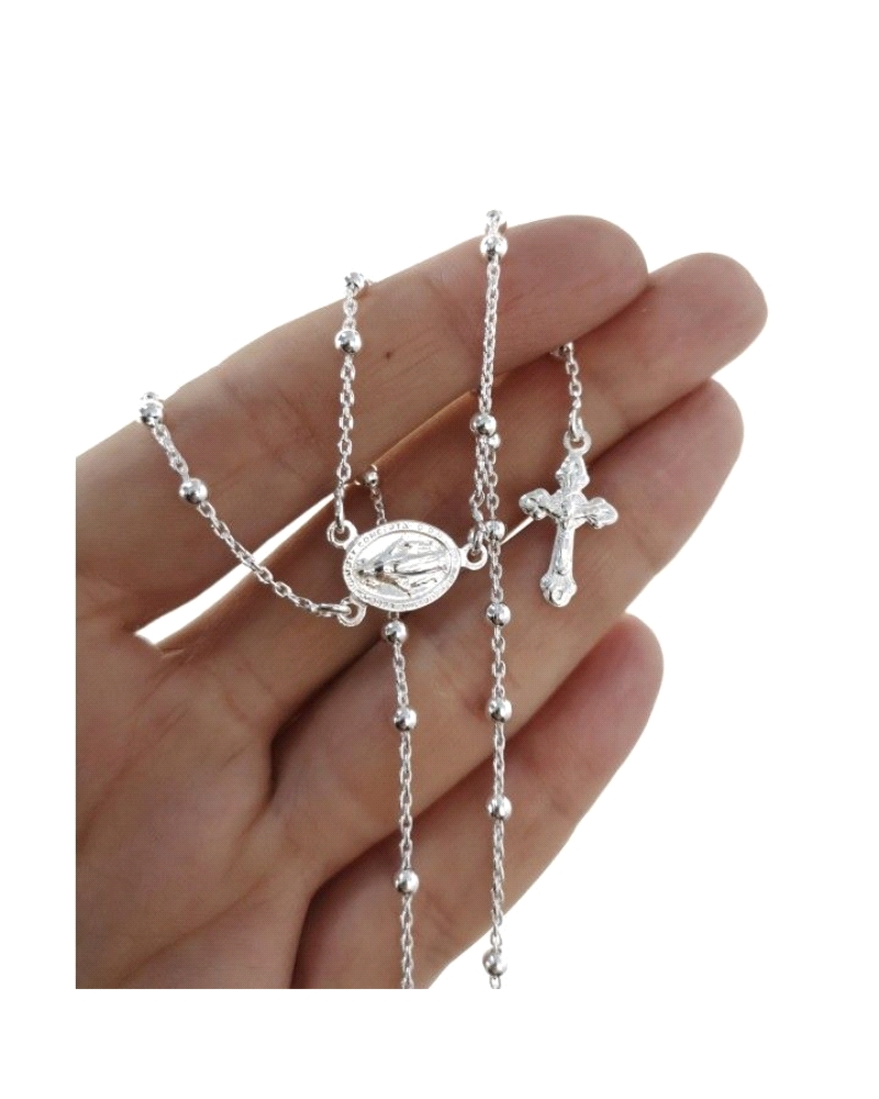 Rosario de plata de ley 925 con cadena de bolas de 3mm.