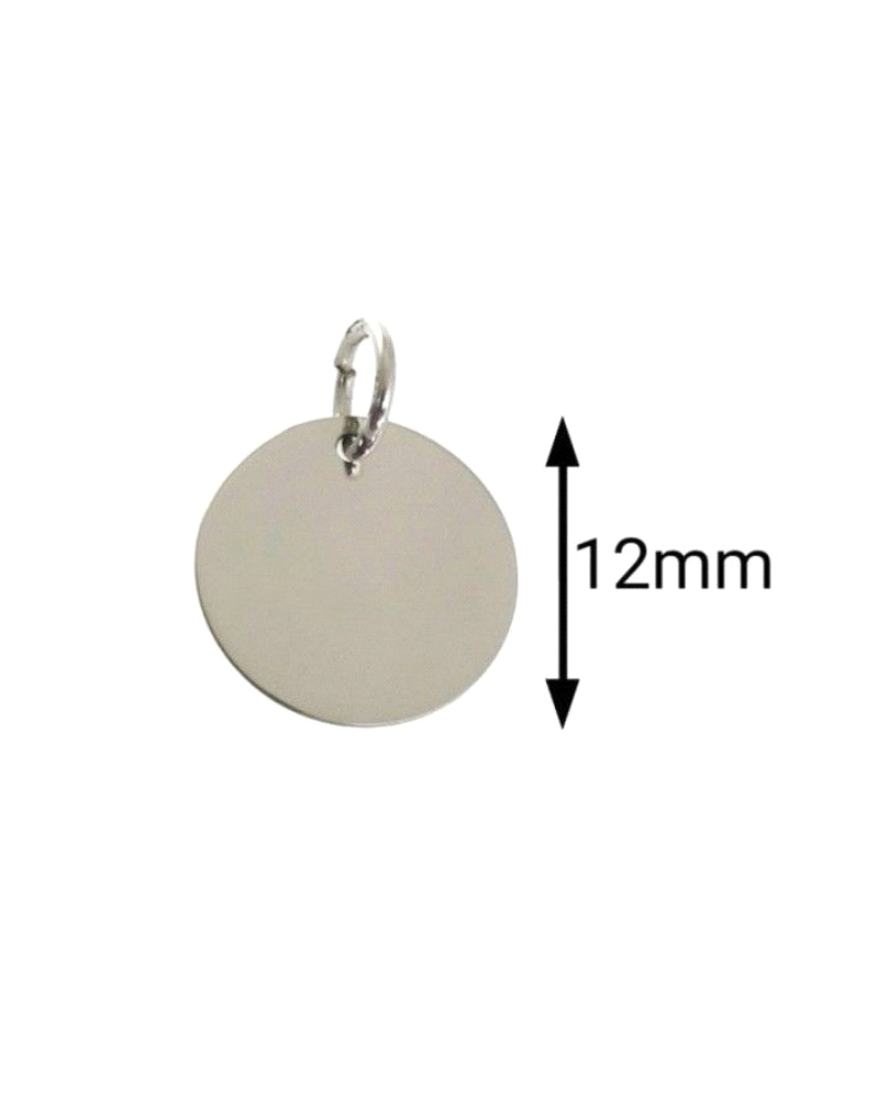Colgante de plata de ley 925 con disco liso de 12mm.