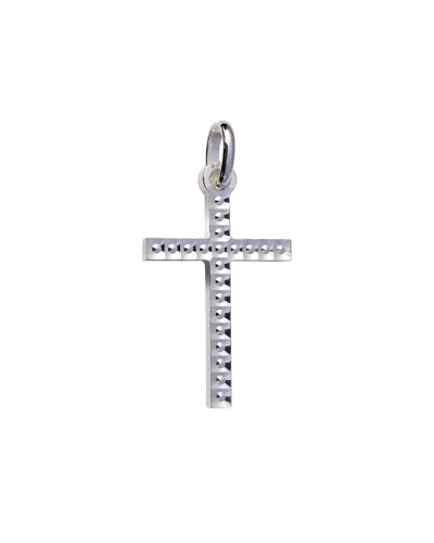 Colgante de plata de ley 925 de cruz doble cara, tallada o lisa. Cruz de 2 cm de largo x 1.5 cm de ancho.