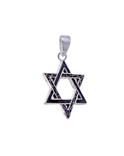 Colgante de plata de estrella de David oxidada.