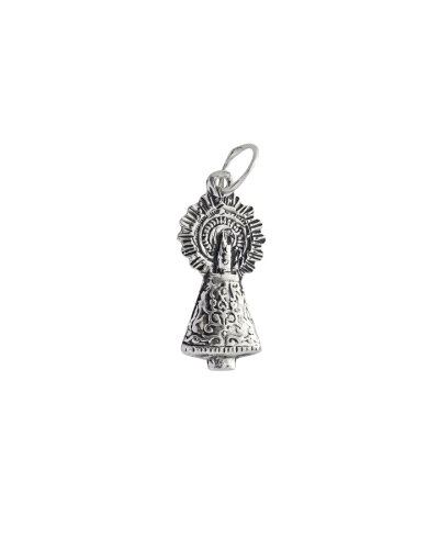 Colgante de plata de ley de la Virgen del Pilar tamaño pequeño, 2.5 cm largo.
