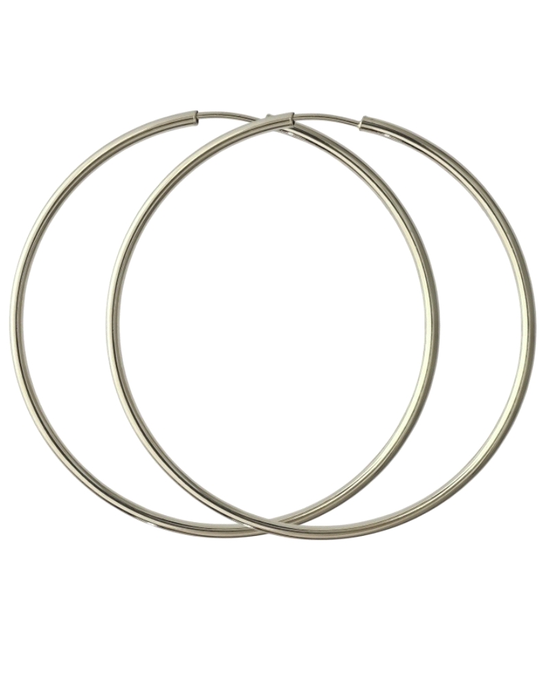 Pendientes de aro liso de plata de ley 925 fino de 2mm de grosor y 65 de diámetro interior.