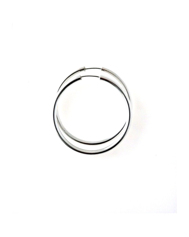 Pendiente liso de aro de plata de ley gordo de 35mm de diámetro.